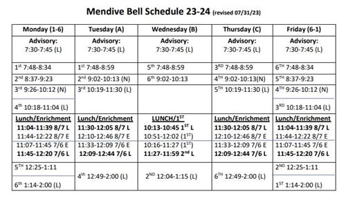 Mendive Bell Schedule 
